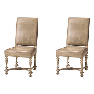 Early English Leather Upholstered Side Chair (Sets of 2) For Sale