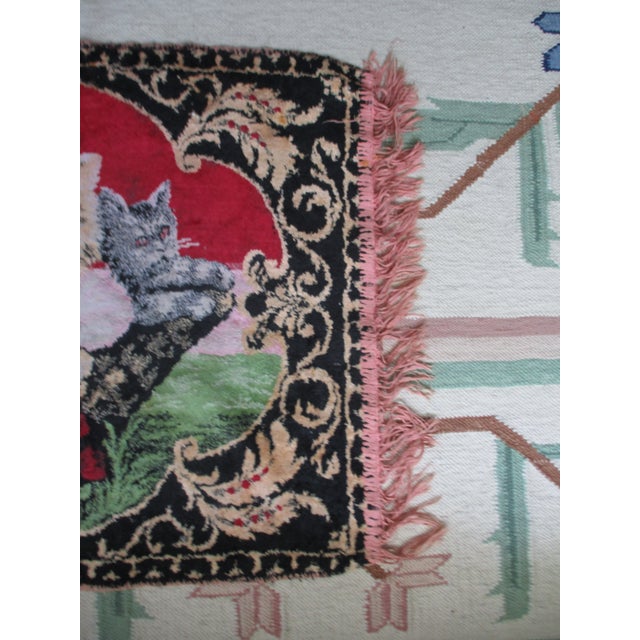 Textile Vintage Cats in a Basket Red Tapestry Wall Hanging With Fring For Sale - Image 7 of 8