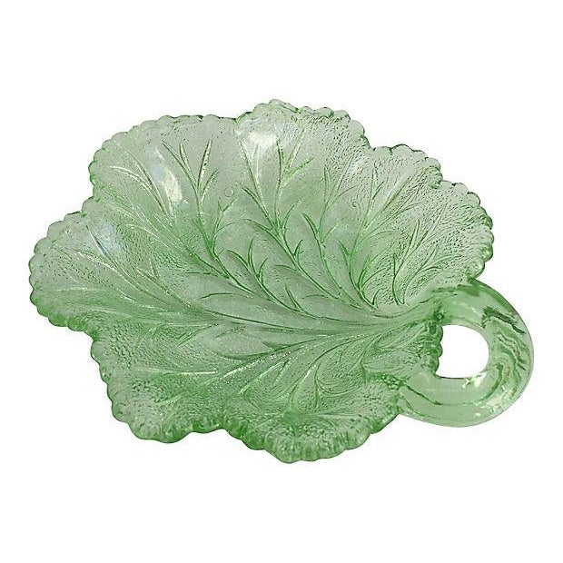1920s Depression Glass Green Leaf Serving Plate For Sale In Boston - Image 6 of 6