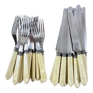 English Art Deco Era Pearlized Bakelite Flatware, Service for 12 For Sale
