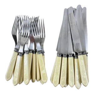 English Art Deco Era Pearlized Bakelite Flatware, Service for 12