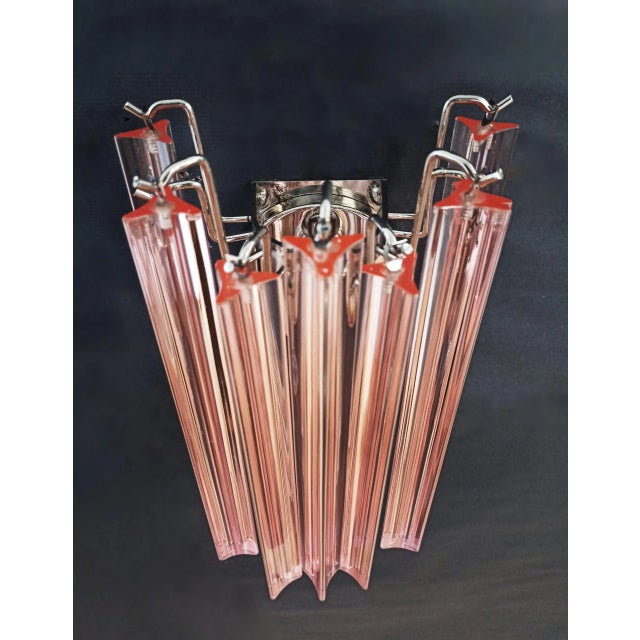 Pair of Murano Wall Sconces 9 Pink Triedri For Sale - Image 12 of 12