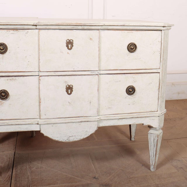Good pair of 19th C Swedish breakfront pine commodes. 1880 This piece is designed in the style of the selected designer...