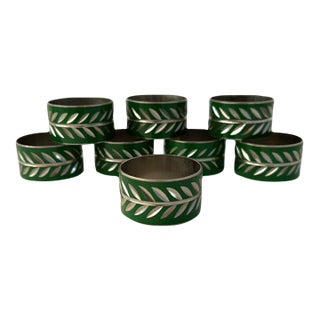 Vintage Green & Silver Holiday Laurel Napkin Rings, Set of 8 For Sale