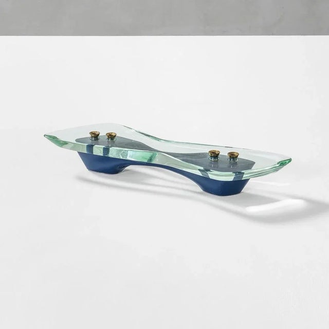 Crystal and Brass Candleholder attributed to Max Ingrand for Fontana Arte, 1950s, in Good conditions. Designed 1950 to...