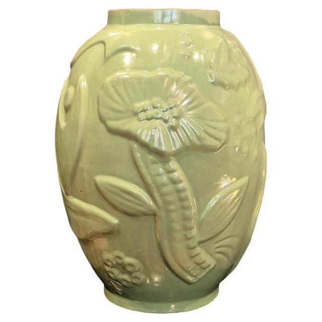 Ceramic Large Swedish Modern Celadon Green Glazed Earthenware Vase from Upsala Ekeby, 1940s For Sale - Image 7 of 7