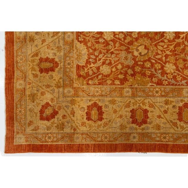 Textile 10 X 14 Modern Tabriz Indian Wool Rug in Rust by Apadana For Sale - Image 7 of 10