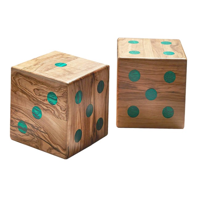 Large Marcella Cure Olivewood and Malachite Dice Set For Sale