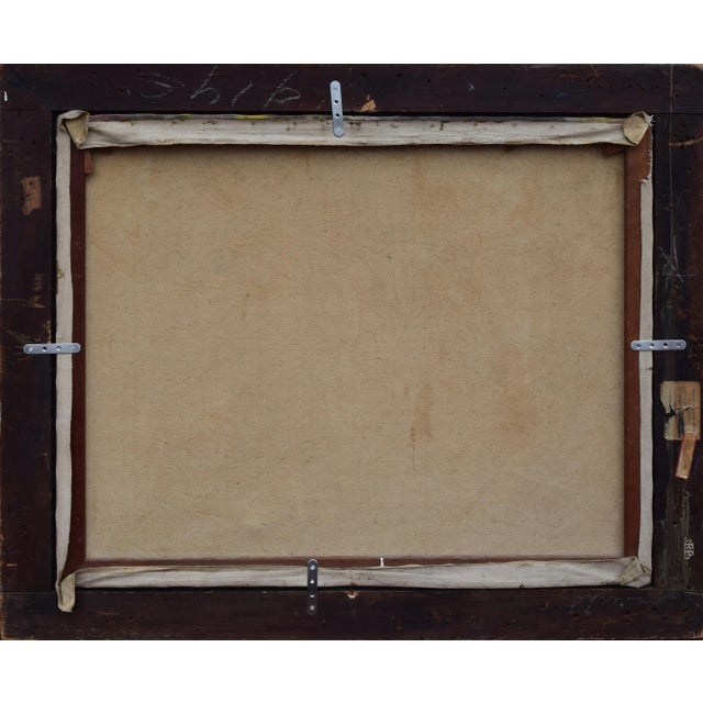 Yellow Antique Impressionist Veranda Still Life Painting With Greco Roman Marble Statue in 19th Century Frame For Sale - Image 8 of 9