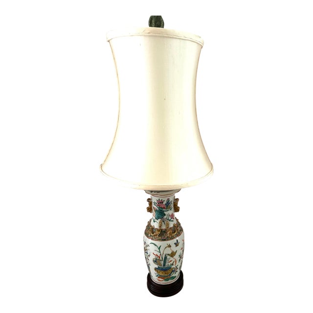 Antique Chinese Famille Porcelain Lamp For Sale