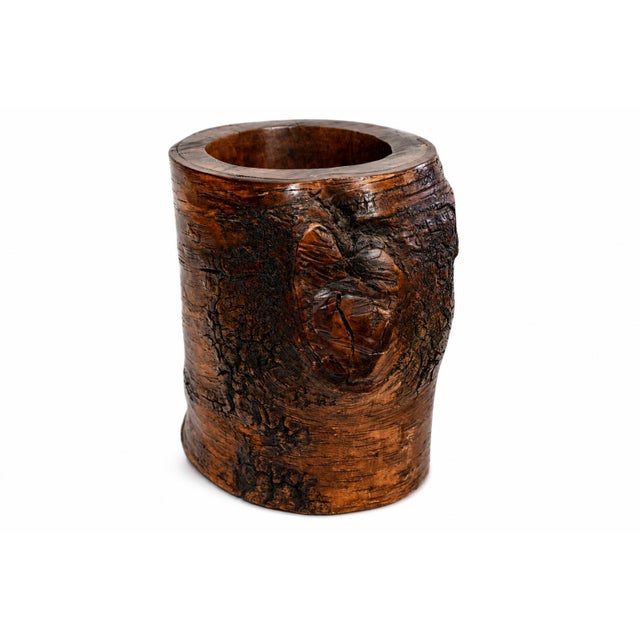 Antique Whole Root Solid Wood Brush Pot Vase Jar 15.75 Lb For Sale - Image 11 of 17