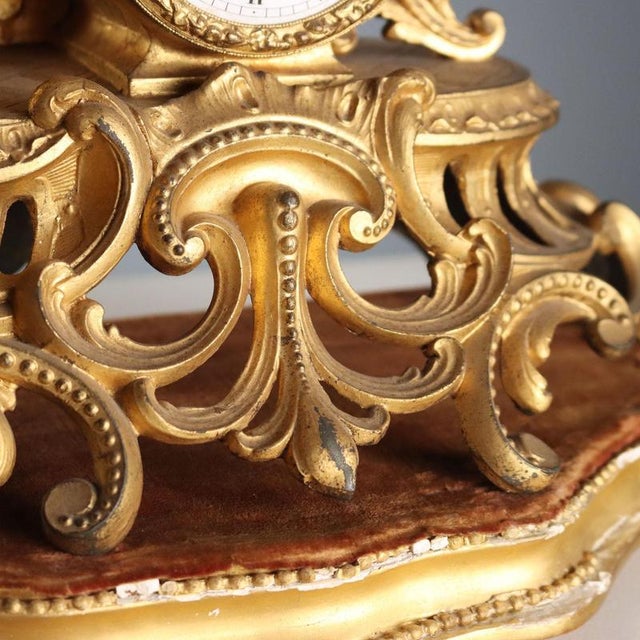 Metal Antique Clock with Gilded Antimony Wooden Base, 1800s For Sale - Image 7 of 13