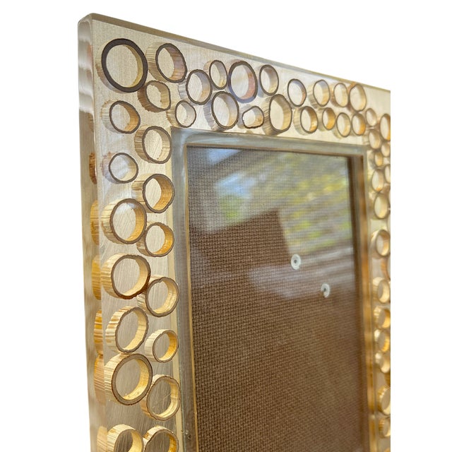 A sculptural and highly textural lucite picture frame featuring embedded bamboo cross-sections in a striking “bubble”...