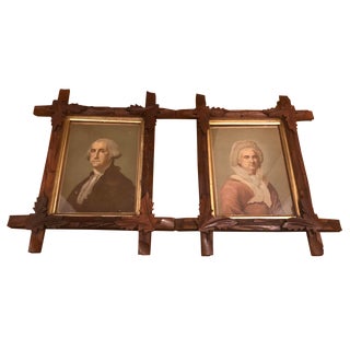 Antique Framed Portraits George Washington and Mrs. Washington - a Pair For Sale