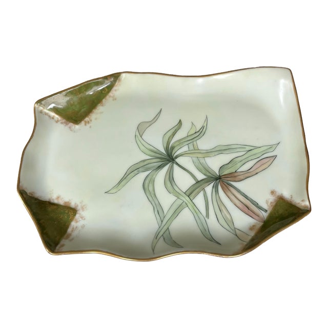 Early 1900s Century Tressemanes & Vogt Hand-Painted Botanical Porcelain Jewelry Tray, Limoges, France For Sale
