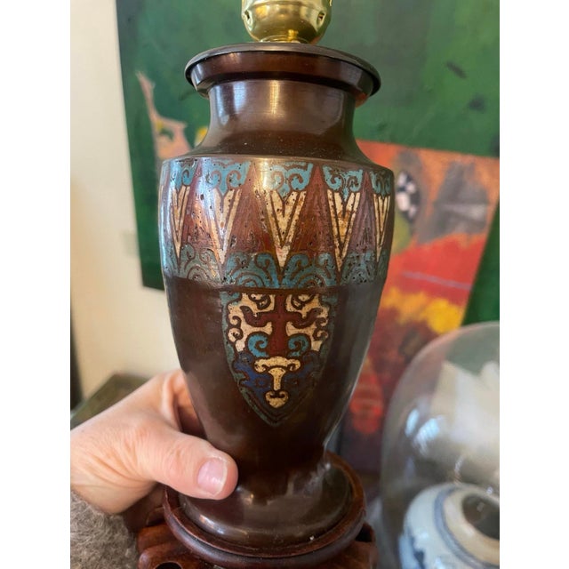 Red Vintage Asian Cloisonné Small Lamp For Sale - Image 8 of 8