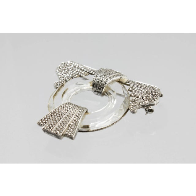Early 20th Century Art Deco Crystal Marcasite Brooch For Sale - Image 5 of 5