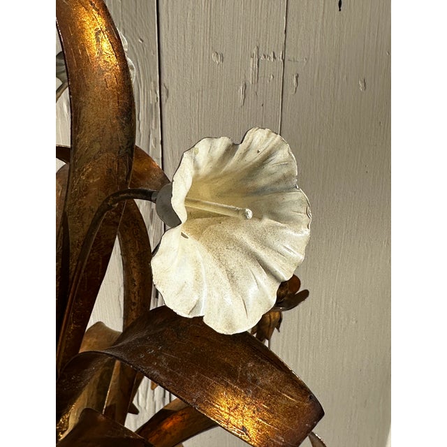 Metal Vintage Regency Six Arm Gilt Lily Chandelier For Sale - Image 7 of 8