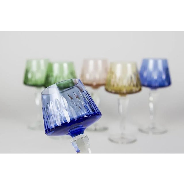 Vintage German Colored Crystal Glasses, 1960s, Set of 6, in Flawless conditions. Designed 1960 to 1969 This piece is...