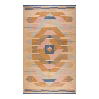 2000s Beige Geometric Contemporary Scandinavian Rug 7' X 10'3" Flatweave Wool Carpet For Sale