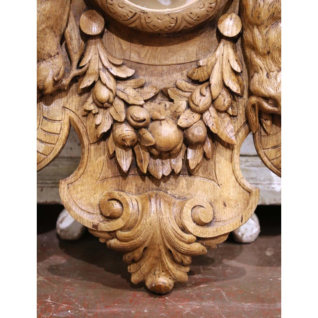 Tan 19th Century French Black Forest Carved Oak Hunting Wall Plaque With Mirror For Sale - Image 8 of 9