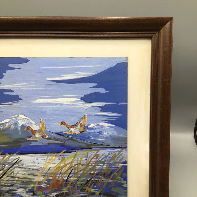 "Ducks in Flight" Signed Impressionist Framed Painting For Sale - Image 10 of 13