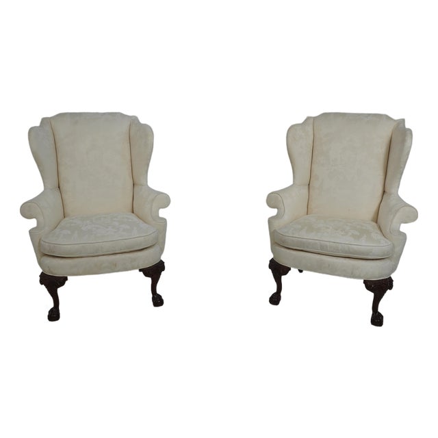 Pair Southwood Ball & Claw Mahogany Wing Chairs For Sale