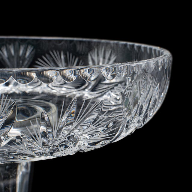 Vintage Pedestal Fruit Bowl, English, Cut Glass, Presentation Display Dish, 1960 For Sale - Image 10 of 12