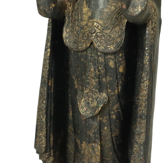 Very Large Weathered Gilded Wood Statue of Buddha, Burma For Sale - Image 16 of 18