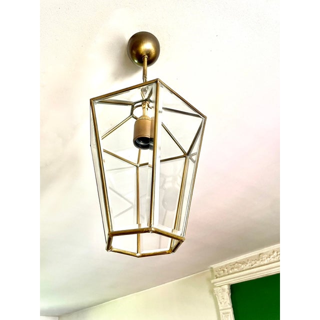 Brass Lantern Pendant Light with Glass, 1970 For Sale - Image 3 of 9