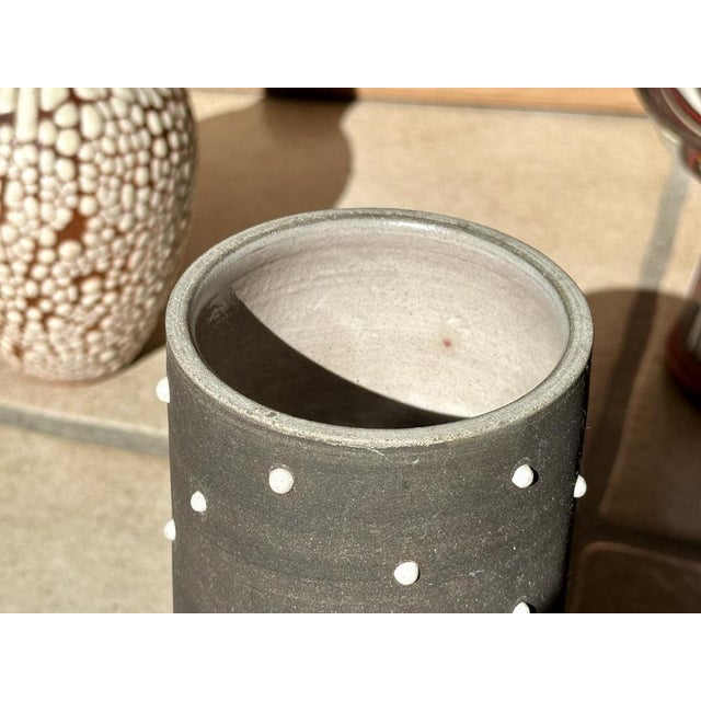 Anthracite Glazed Studio Ceramic Vase Glazed with White Beaded Dots by Johannes Andreas Urban, Germany, 1980s For Sale - Image 6 of 13