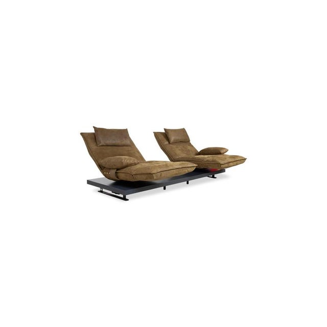Animal Skin Free Motion Epos Leather Two-Seater Olive Green Mustard Electric Function Sofa from Koinor For Sale - Image 7 of 18