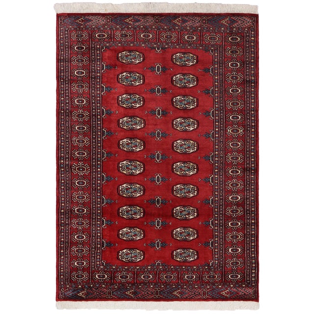Rustic Bokhara Red/Blue Hand Knotted Wool Rug For Sale - Image 9 of 9
