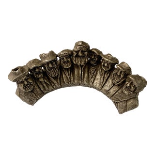Vintage Brutalist Art Pottery Menorah Candle Holder - Signed For Sale