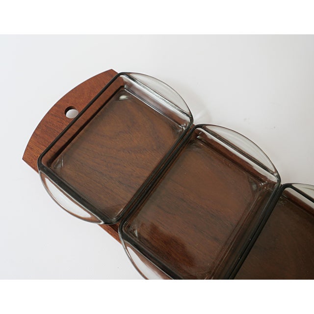 Wood Scandinavian Teak Appetizer Tray and Dishes, Denmark, 1970s, Set of 5 For Sale - Image 7 of 15