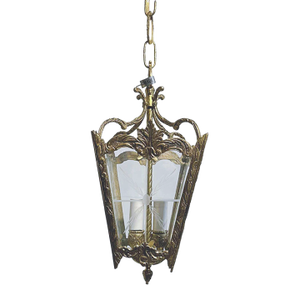 Vintage Bronze Lantern With Etched Glass Panels