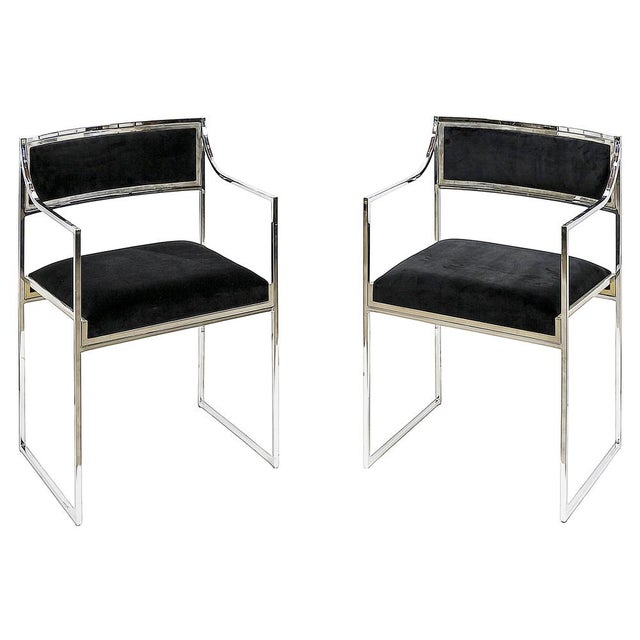 Mid-Century Modern Mid-Century Modern Italian Chrome and Velvet Chairs, 1970s, Set of 6, Set of 6 For Sale - Image 3 of 8