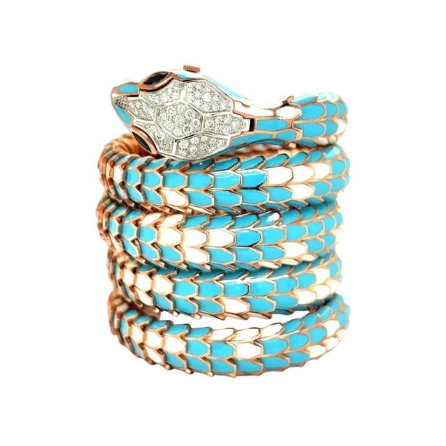 Early 21st Century SNAKE COLLECTION , Turquoise & White SNAKE BRACELET , Diamonds, 18K & Sterling For Sale - Image 5 of 18