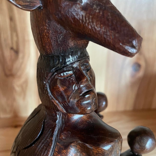 Iron Wood Hand Carved Sculpture of a Yaqui Deer Dancer, or Danza Del Venado Mid-Century Modern This traditional dance...