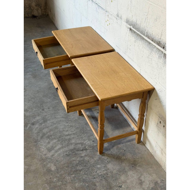 In Style of Henning Kjærnulf Oak Nightstands Set of 2 End Side Tables Vintage Mid-Century Modern 1960s For Sale - Image 4 of 13