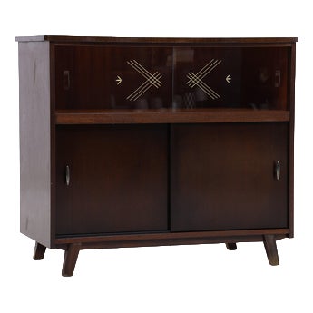 Mid-Century Chest of Drawers with Glass Sliding Doors For Sale