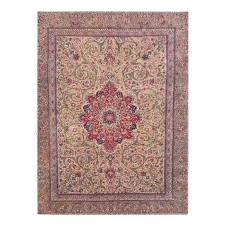 Authentic Hand Knotted Vintage Tabreez Wool Area Rug 12.6 X 9.3 Ft For Sale