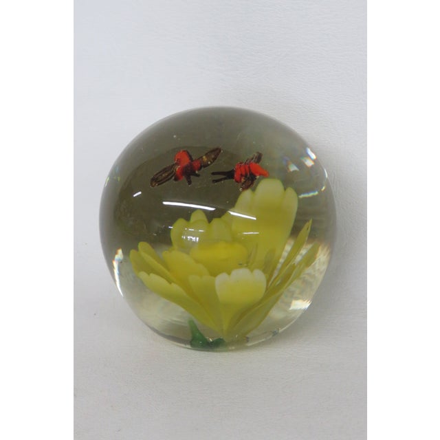 Silvestri Handcrafted Art Glass Paperweight Orange Bugs on a Yellow Flower 4516b For Sale - Image 9 of 12
