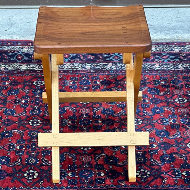 Wood Artisan Made Shaped Walnut & Maple Wooden Folding Seat or Bench For Sale - Image 7 of 12