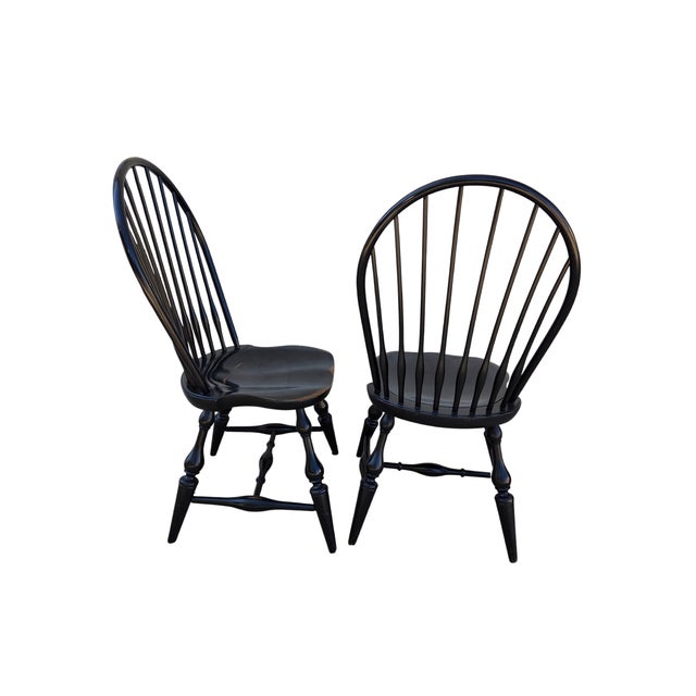 1990s 2 Nichols & Stone Windsor Side Chairs Bow Back Saddle Seat Distressed Country For Sale - Image 11 of 18