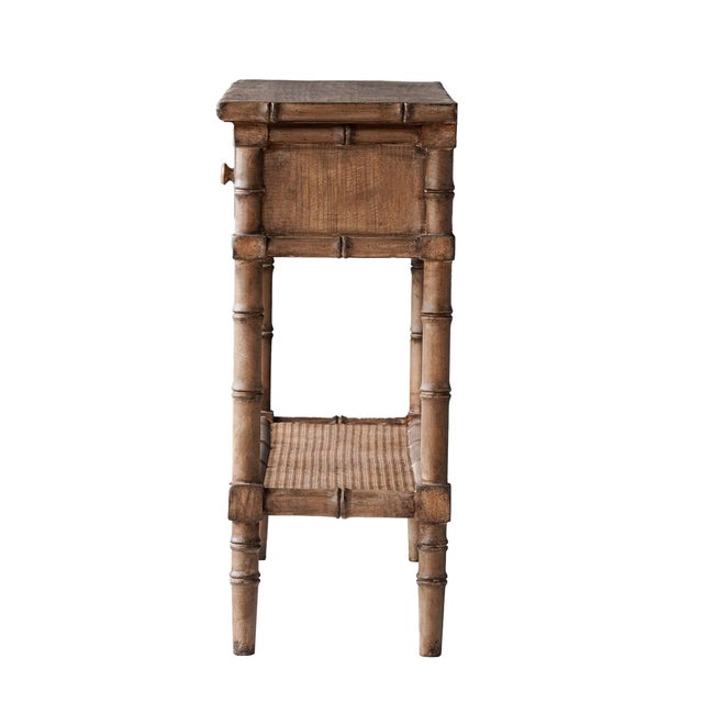 2020s Matthew Izzo Home Faux Bamboo One Drawer Console Table With Rattan Weave Open Shelf For Sale - Image 5 of 6