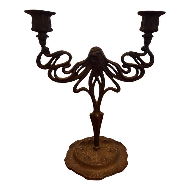Early 20th Century Art Nouveau Floral Two-Light Candelabrum For Sale