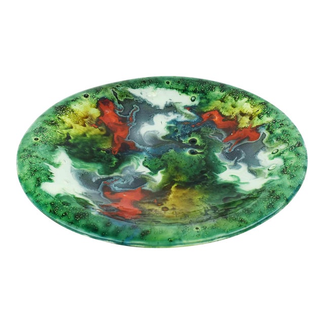 Mid 20th Century Abstract Fused Nahariya Art Glass Platter Centerpiece Bowl by Andreas Meyer For Sale