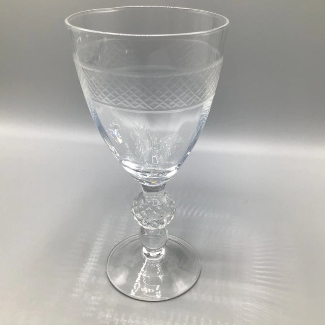 Morgantown "Eton" Water/Wine Goblets Cut Ball Stem, With Cross Hatch Band -Set of 6 Crystal Glasses For Sale In Sacramento - Image 6 of 13