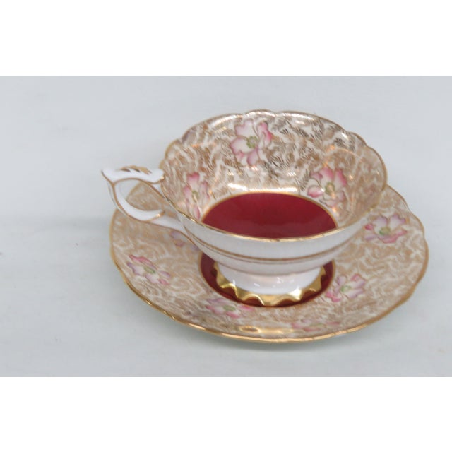 Royal Stafford Red Floral Garland Bone China Floral Tea Cup and Saucer Set 4651b For Sale - Image 9 of 18